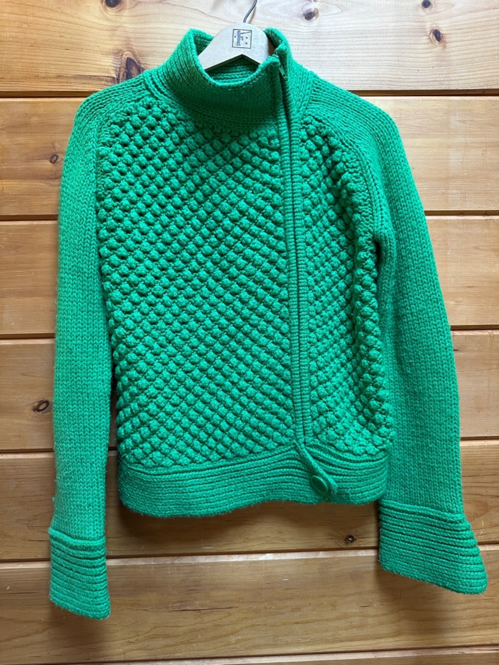 Mods International Chunky Asymmetrical zip sweater Textured Funky Bright green M